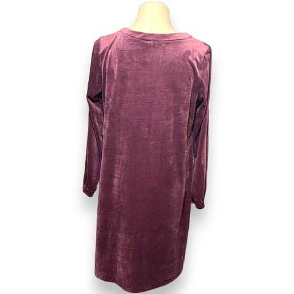J Jill Pure Jill Velour A-Line Dress with Pockets Merlot Medium - Picture 4 of 8